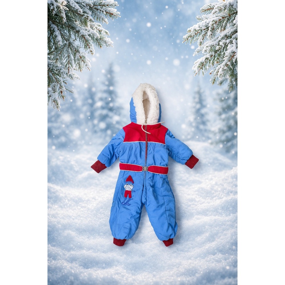 Vtg Baby Ski Hooded Snowsuit Retro Infant Winter One Piece Photo Shoot 6-9 month